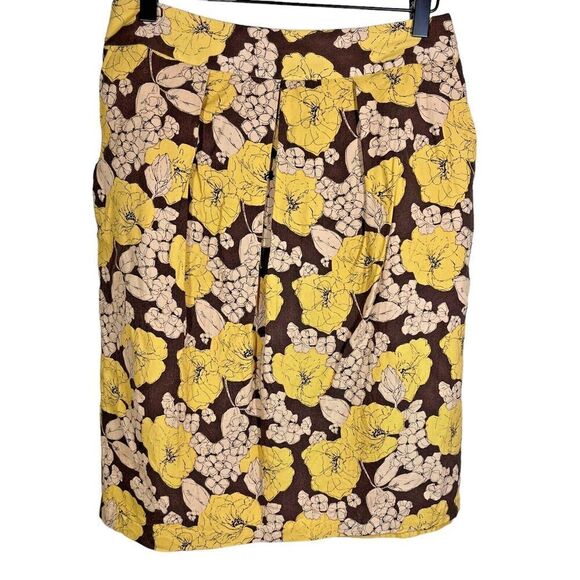 Boden Dresses & Skirts - Boden Floral Pencil Skirt Size US 6 UK 10R Yellow Brown Pockets Lined Pleated